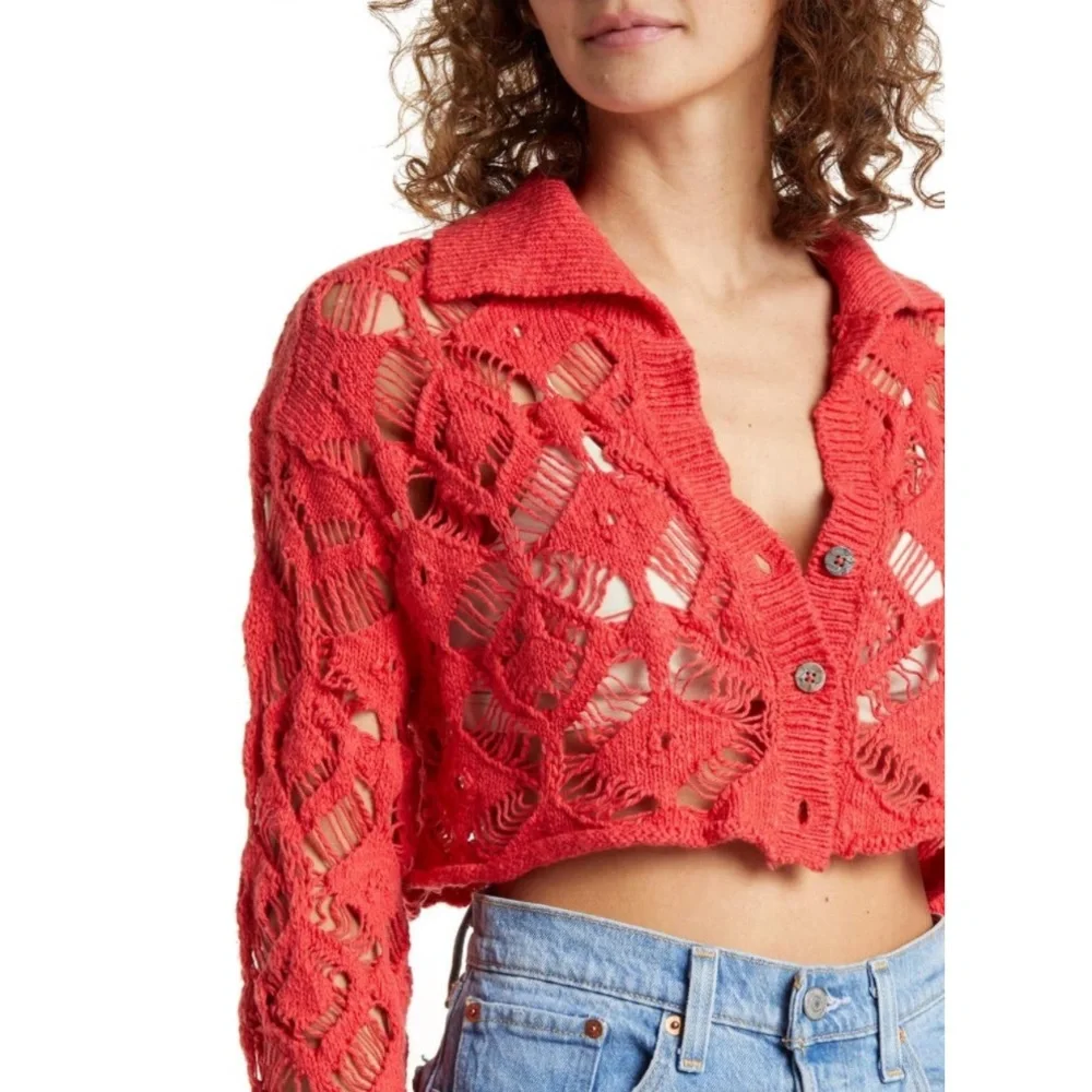 Free People Sedona Cardi in Guava Berry, Size XS New w/Tag Retail $128